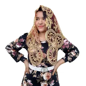 Classic Medallion Mantilla Bridal Veil - Authentic Leavers Lace, European Craftsmanship Traditional Pattern, Fashion Wedding Accessory for Mass