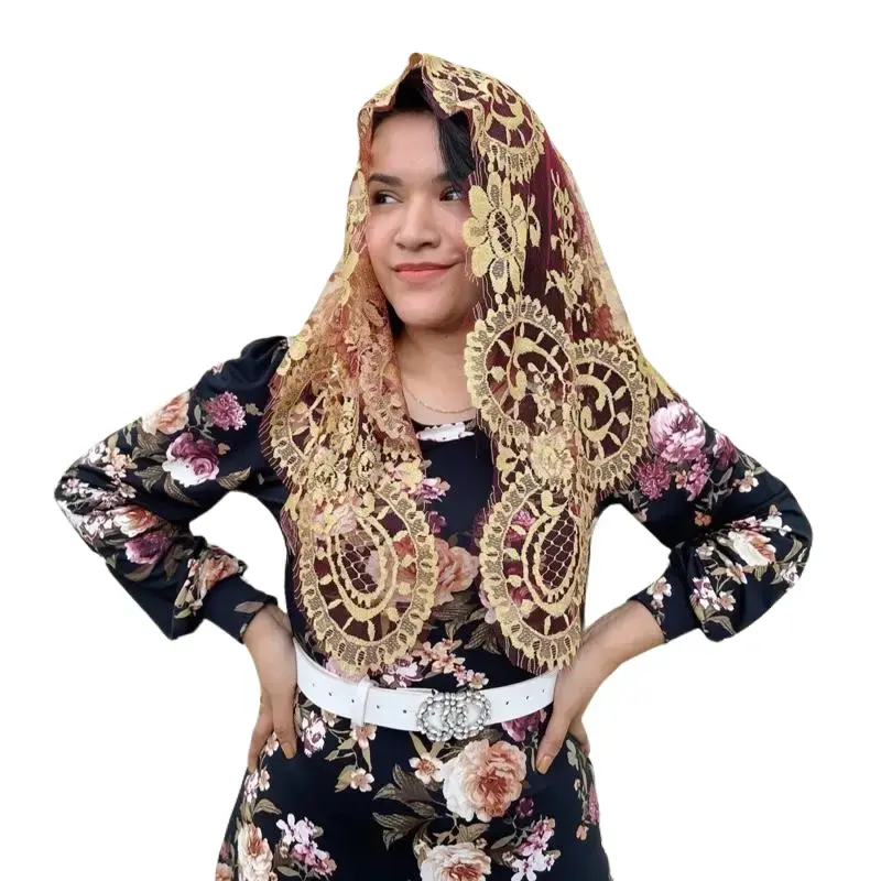 Classic Medallion Mantilla Bridal Veil - Authentic Leavers Lace, European Craftsmanship Traditional Pattern, Fashion Wedding Accessory for Mass