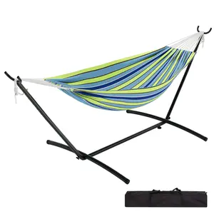 Hammock Portable 2 Person  with Heavy-Duty Steel Stand, 450 lbs Capacity Double Hammock, Space-Saving Structure with Carrying Bag, Versatile for Indoor, Outdoor, Patio, Lawn & Garden Use, Patio Furniture , Backyard Hammock, Outdoor Patio Furnitu