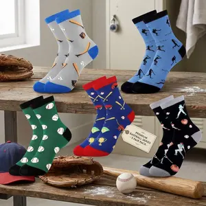 Funny Athletic Socks 5 Pairs Pack - Multi-Sport Design for Basketball Baseball Soccer Hockey, Crew Socks for Boys and Girls, Comfortable Breathable Moisture-Wicking Performance Socks for Sports Training Gym Workout Casual Wear