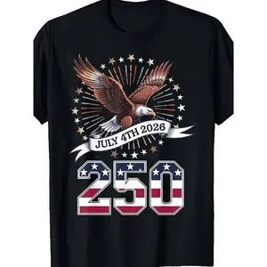250th Anniversary of USA 1776-2026 Patriotic T-Shirt -  250 Years Heritage with July 4th Date, Unisex Fit up to Size 5XL, Glossy Finish for, All-Season Casual Wear & 4th of July CelebratioPlus-size Men's T-shirts, Suitable for Travel and Leisure. t0330