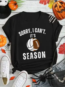 100% Cotton Mom Of Both Sorry I Can't it's Volleyball Football Season T-Shirt Print Round Neck Short Sleeve Streetwear Fashion Breathable Homme Soft Unisex Designer Clothes For Women Casual Clothes