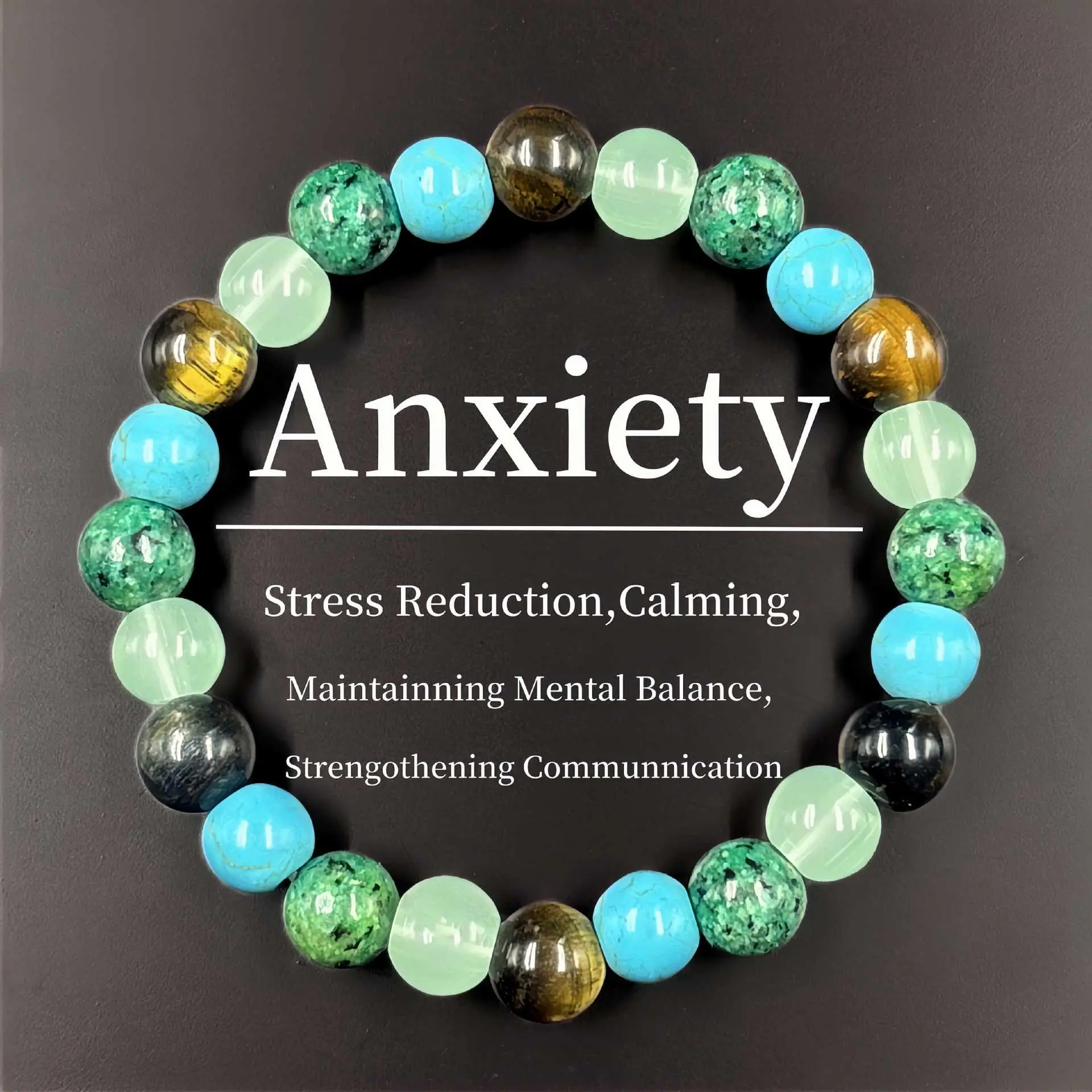 Stress-reducing Crystal Relaxing Bracelet For Men & Women Calm Blue Friendship Beaded Jewelry Protection Encouragement Gift Fashion Unisex Natural Healing Stones Anxiety Relief