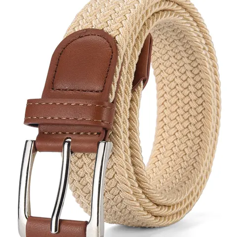 Men's Sporty Waistband, Casual Waist Belt, Elastic Woven Belt with Premium Alloy Buckle, No-Hole Design, Adjustable Size, Comfortable & Breathable, Casual Modern Waistband, Belts Men
