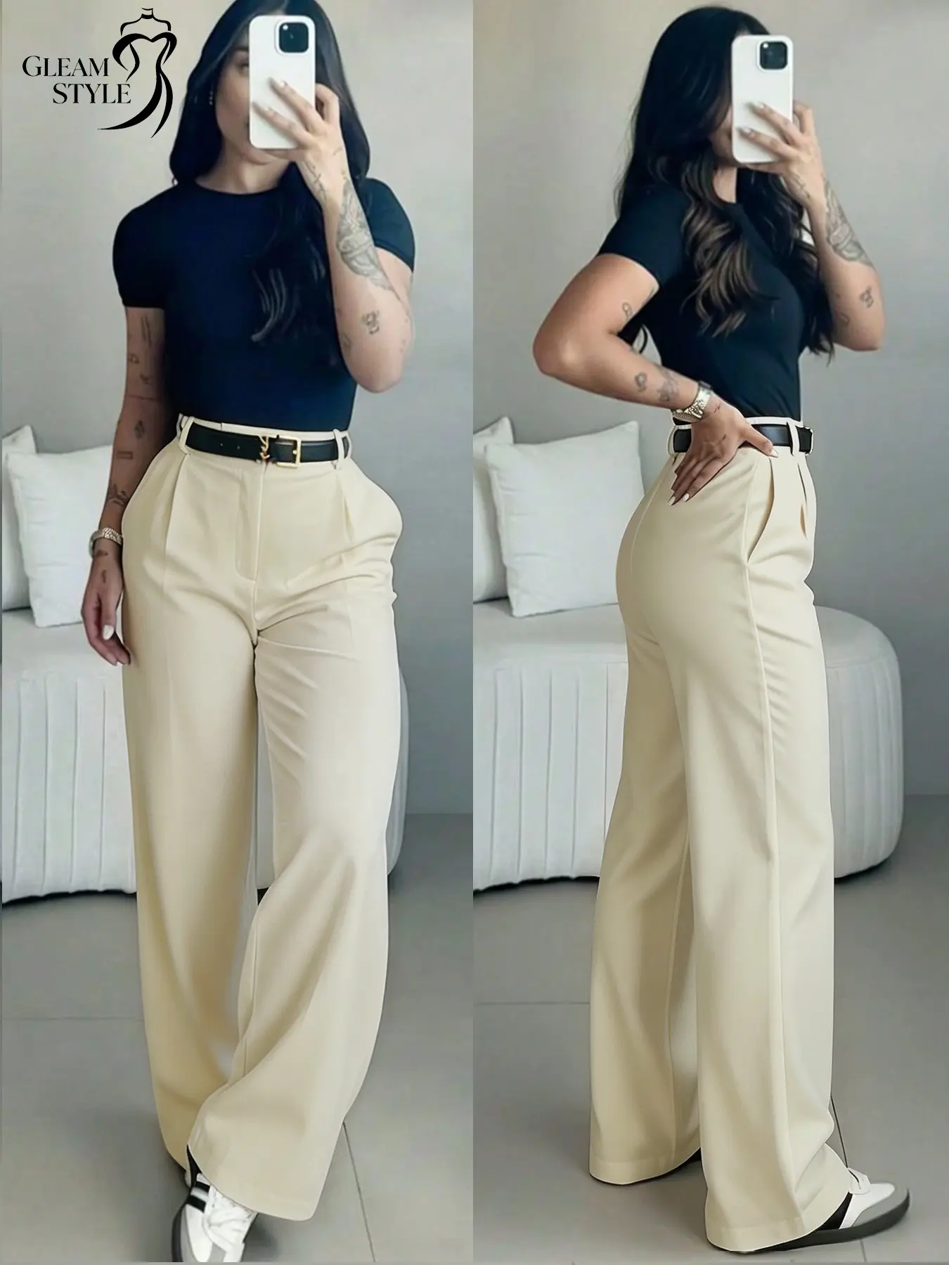 2026 Spring High Waist Flowy Floor-Length Casual Chic Suit Pants, Korean Style High Waist Slimming Straight Leg Long Pants, Trendy Fashion Bottoms, Casual Slacks