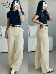 2026 Spring High Waist Flowy Floor-Length Casual Chic Suit Pants, Korean Style High Waist Slimming Straight Leg Long Pants, Trendy Fashion Bottoms