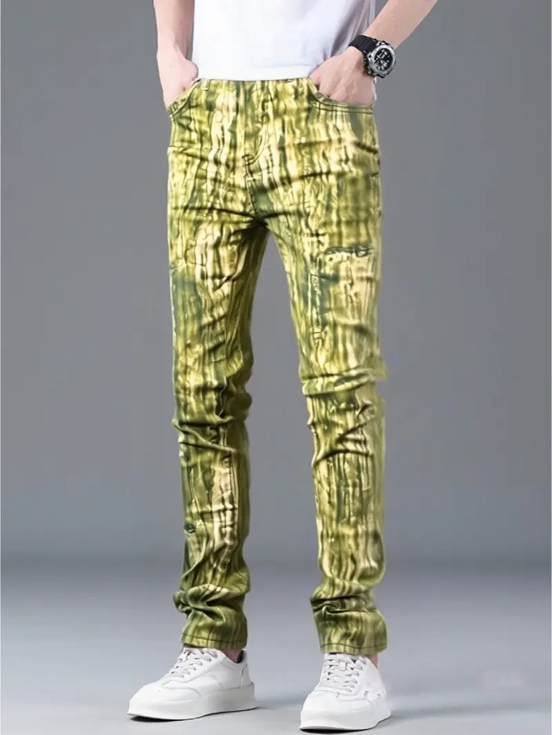 Y2K Olive Green Bleached Destroyed Stacked Denim Pants for Men Trendy Fashionable Jeans with Unique Stacking Design jin  grey  sweatpants bunker  pants