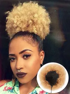 8 Inch Human Hair Afro Puff Drawstring Bun for Woman, Multiple colors 100% Human Hair Puff Ponytail Extension Curly Hair Extensions Clip On Kinky Drawstring Curly Ponytail Durable Soft Bouncy Bun