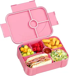 Lunch Box Kids Bento Box, Leakproof Bento Lunch Box with 6 Compartments, BPA-Free Men Women Lunch Containers for Adults/Kids/Students, 40 oz Portable On-the-Go Meal and Snack Packing - Pink