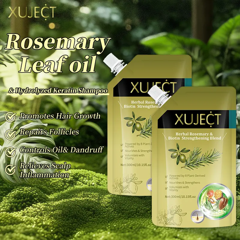 XUJECT Hair Strengthening Herbal Shampoo - Haircare Nourishing Liquid with Rosemary & Biotin, Plant-Based Formula to Restore Hair Growth & Volume, Sulfate-Free Gentle Cleanser, 300ml