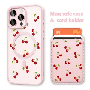 Simple Cherry White Clear MagSafe Compatible Phone Case & Card Holder Wallet Magnetic Shockproof Cover for iPhone 17 /16 Pro Max Cases for Samsung S25 Black Safety Protective