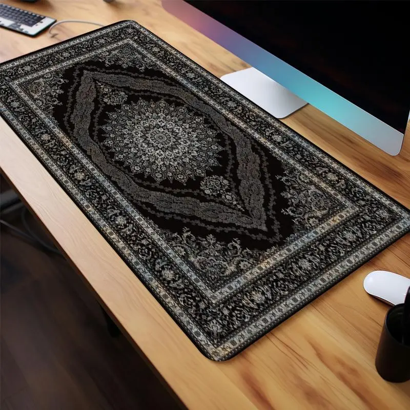 Vintage Persian Carpet Pattern Mouse Pad, 1 Count Rectangle Gaming Mouse Pad, Non-Slip Base & Stitched Edge Desk Pad, Computer Desk Accessories, Desktop Accessory, Desk Accessories for Home Office Game Room