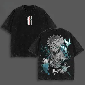 Killua Zoldyck T-Shirt Hunter x Hunter Graphic Anime Tee Oversized Acid Washed Soft Cotton Shirt Anime Streetwear Casual Menswear Unisex Summer Clothing Gift for Anime Fans