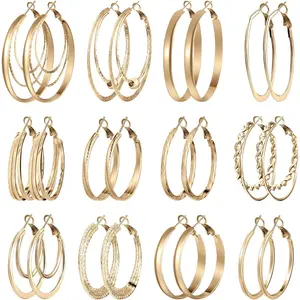 12 Pairs Hoop Earrings for Women Multipack   Stainless Steel Lightweight Hoop Earrings Set for Girls