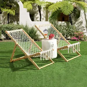 2-Piece Handwoven Rope Weaving Loungers Set, Outdoor Camping Furniture for Patio, Garden