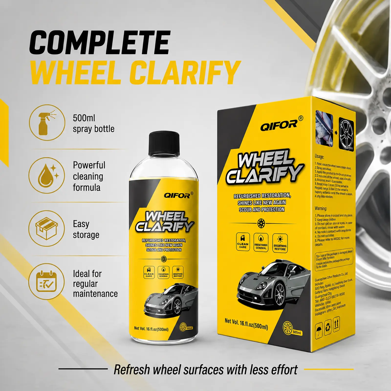 OIFOR Wheel Clarify Heavy-Duty Wheel Cleaner Spray, Brake Dust & Iron Fallout Remover, Deep Rim Cleaner for All Wheels
