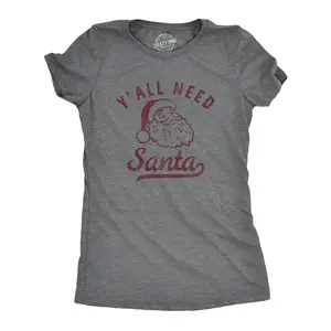 Womens Yall Need Santa T Shirt Funny Xmas Party Jesus St Nicholas Lovers Tee for Ladies Funny Womens T Shirts Cute Vintage Fashion Casual Ladies T-Shirt Gift Christmas Tops for Women Funny Sarcastic Top Women's Dark Grey