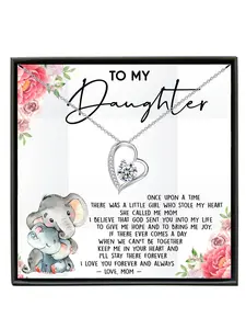 To My Daughter Eternal Heart Necklace For Daughter Pendant Clavicle Chain  | With Message Card & Gift Box | Perfect Christmas/Birthday/Party/Anniversary Jewelry Gift