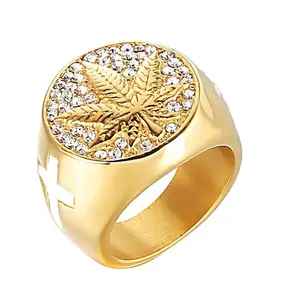 Hot new maple leaf design style hip hop ring men's business style street fashion men ring birthday gift