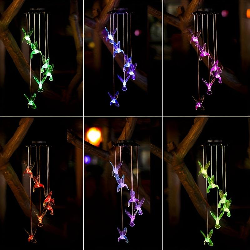 Solar Wind Chime Light ,with 6LED Green Hummingbird Crystal Decoration, Pendant Landscape Light, Light Sensor Control, No Remote Control, with 600mAh Nickel Battery, Suitable for Outdoor Garden, Patio, Sidewalk, Party Decoration and Holiday Gift