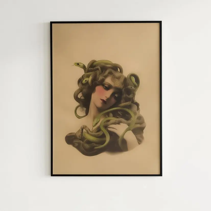 Moody Cabinet Card Postcard, Goth Sepia Dark Academia Aesthetic, Greek Mythology, Medusa Art Print, Vintage Gothic Wall Art Decor, Room Decor, Unframed