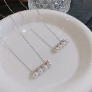 French Style Pink Luster Pearl Musical Note Balance Beam Clavicle Necklace Luxury Gift for Women Shell pearl