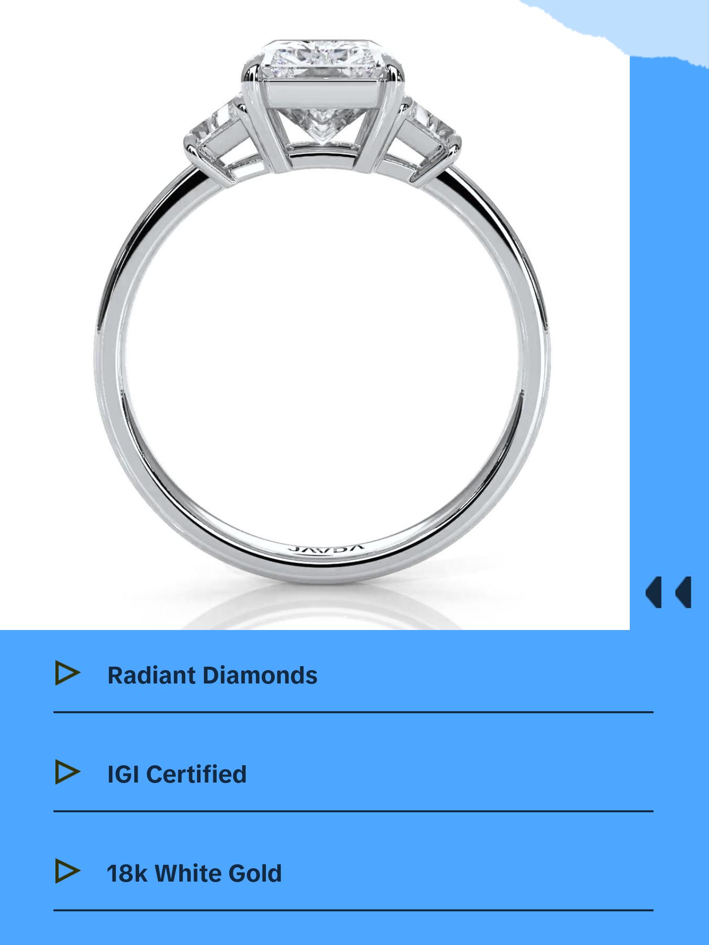 3 Stone Radiant Lab Grown Diamond IGI Certified Engagement Ring 18k White Gold 5.04 Ctw. - Perfect for Your Special Occasion