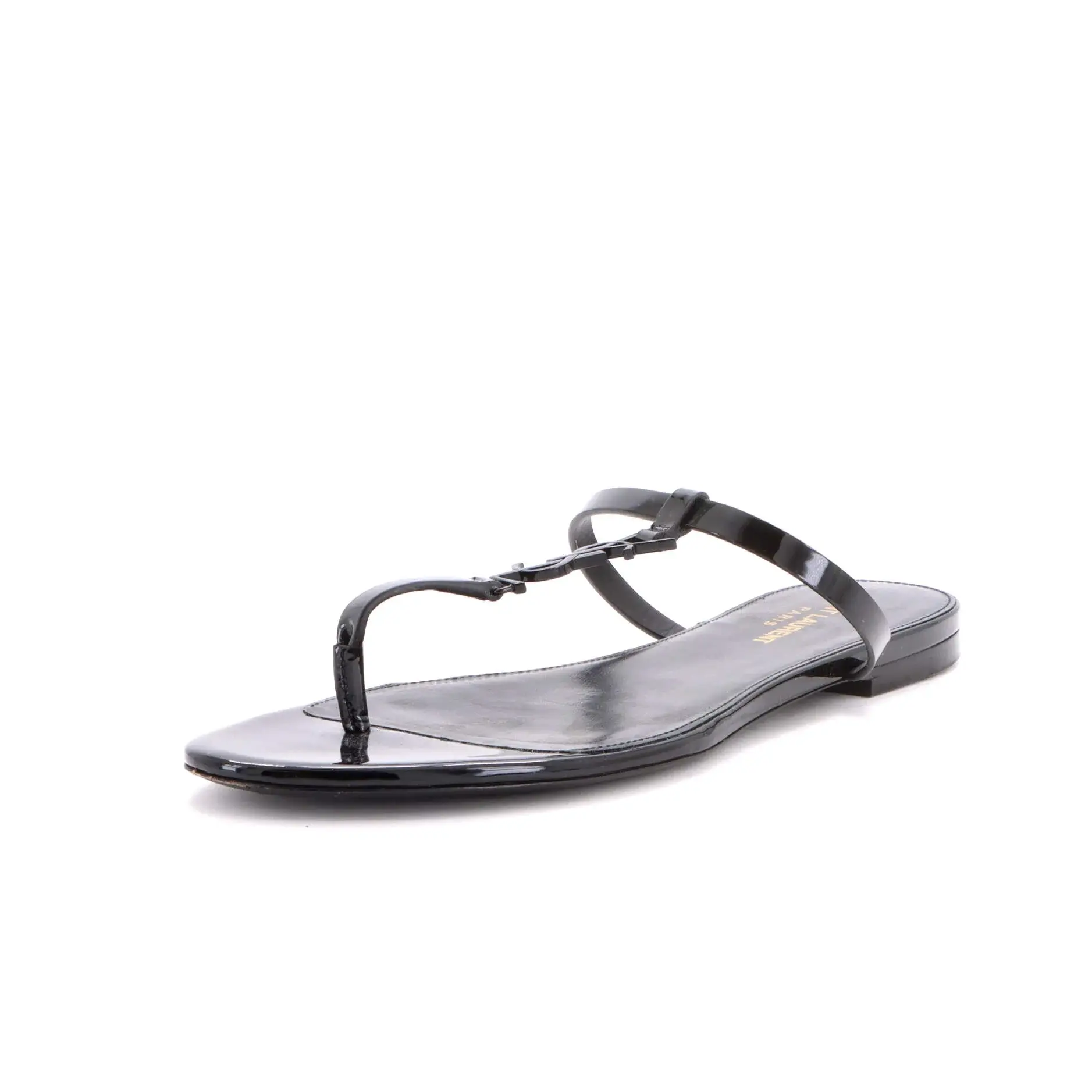 Pre-owned Saint Laurent Women's Cassandra Thong Flat Sandals Patent by Rebag