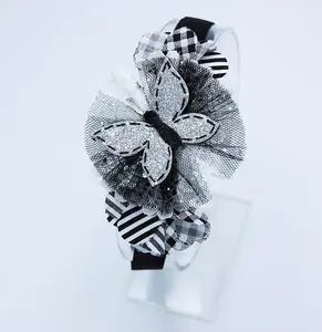 Tulle Glitter Butterfly Headband- Black and Silver