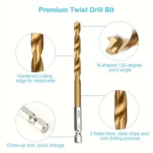 50-Piece Coated HSS Drill Bit Set, 135 Tip for Crafts, Woodworking, Carving & Jewelry Making- Size 1/25-1/8 Inch, Metal Cylindrical Shape, Precision Drilling in DIY & Small Projects, Durable Coated
