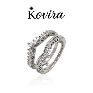 Kovira S925 Sterling Silver Vintage 5A Zircon Chevron Stacking Band Ring Set for Women Everyday Wear Bestie Gift