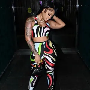 Two piece multi color striped Polyester