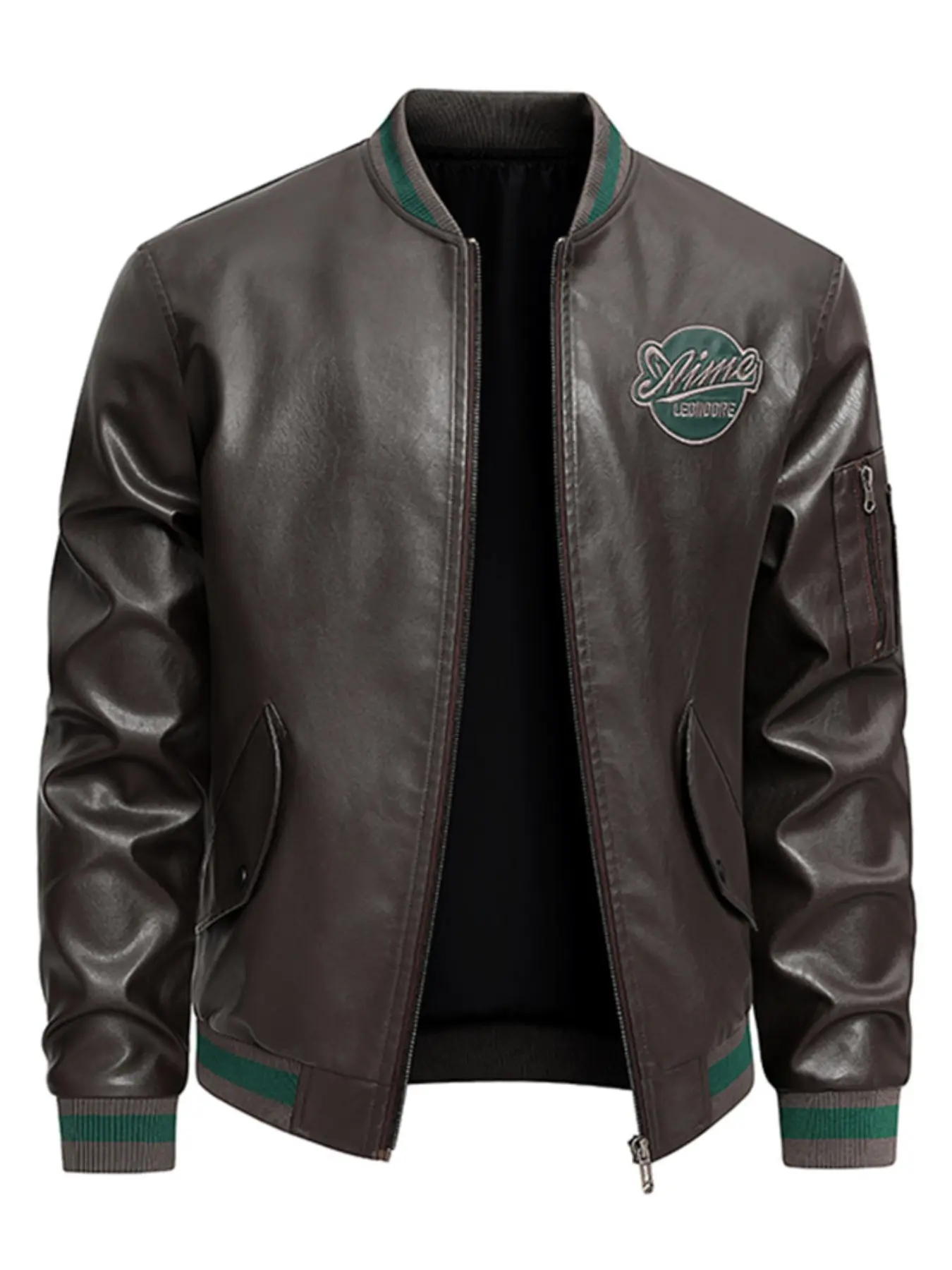 Spring and Autumn jacket men's leather jacket, color blocked threaded collar, suitable for daily outdoor wear, all season black, Casual Fitted Jackets, Casual Style Outerwear, baseball motorcycle suit men's wear
