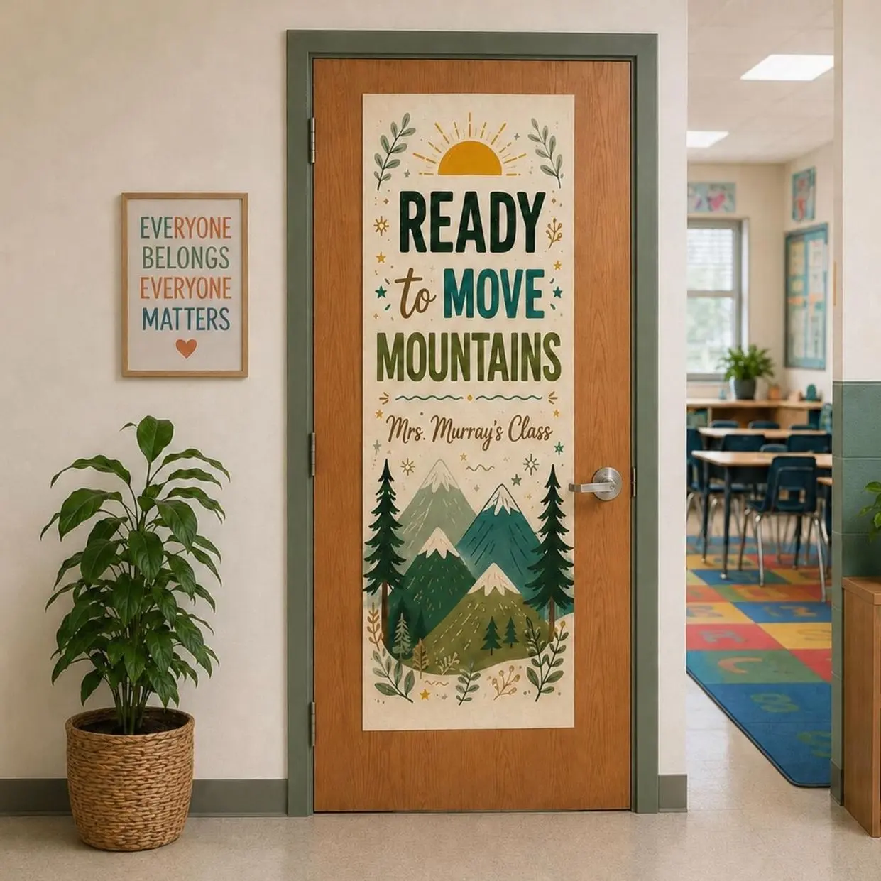 Personalized Mountain Classroom Door Banner, Polyester Linen Teacher Tapestry Back To School Decor