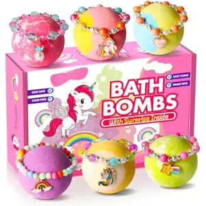 Unicorn Bath Bombs with Surprise Inside for Kids Girls, 6 Kids Bath Bombs with Jewelry Inside, Natural Bubble Bath Set for Skin Moisturizing, Birthday Christmas Easter Gifts for 4 5 6 7 8 Year Old