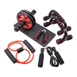 Home Workout Equipment Set, 7-Piece Fitness Kit Including Ab Roller, Push-Up Bars, Skipping Rope, Hand Gripper, Resistance Bands & Mats