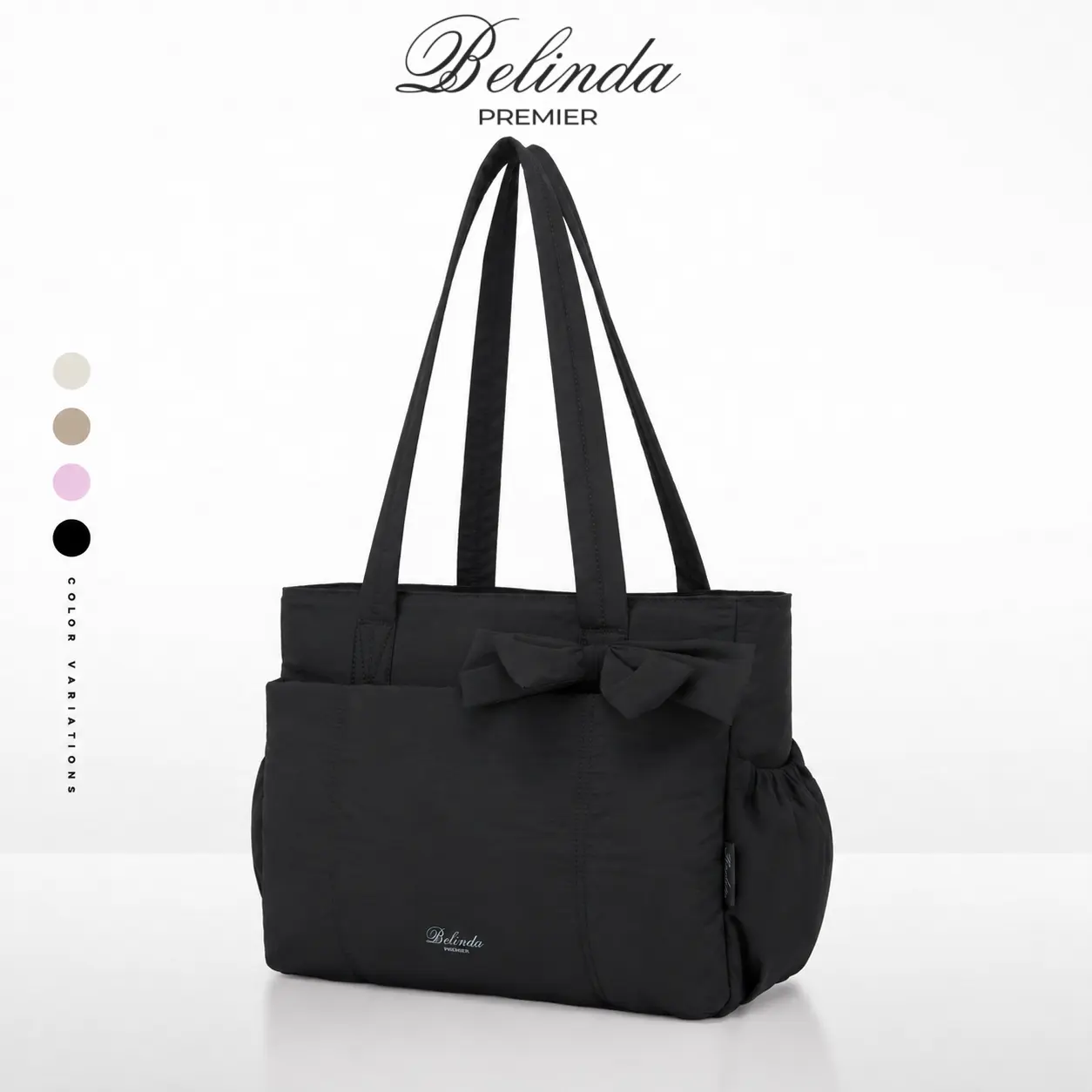 BELINDA Quilted Puffer Bow Tote Bag for Women, 13-inch tablet , Lightweight Down-Style Handbag with Removable Bow and Multiple Compartments for Travel, Work, Beach, Gym, 12L Capacity, Everyday Shoulder Carryall Commuter Organizer Bag