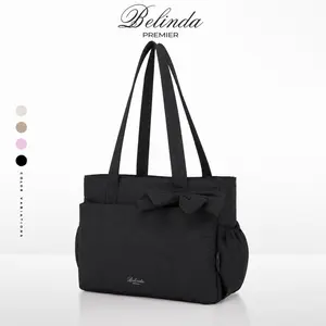BELINDA Quilted Puffer Bow Tote Bag for Women, 13-inch tablet , Lightweight Down-Style Handbag with Removable Bow and Multiple Compartments for Travel, Work, Beach, Gym, 12L Capacity, Everyday Shoulder Carryall Commuter Organizer Bag