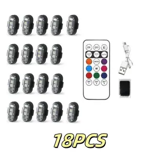 18PCS Wireless LED Lights for Car, Wireless LED Lights with Remote Control, 8 Colors IP65 Waterproof USB Brightness Anti-Collision for Car Motorcycle Truck Drone RC Bike