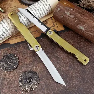 New-Style High-Hardness Japanese Folding Knife Daily Portable Camping Tool 7Cr13MoV Stainless Steel Blade Copper Alloy Handle