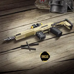 400-Piece DIY Building Block Gun Model Kit, Shootable Toy Blasters for Ages 12+, Military Hobby Collector Gift, Christmas Present (mk14)