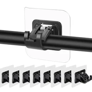 8 Pcs No Drill Curtain Rod Brackets,Self Adhesive Rod Holder Hooks Nail Free Adjustable Hangers for Bathroom Kitchen Home Bathroom