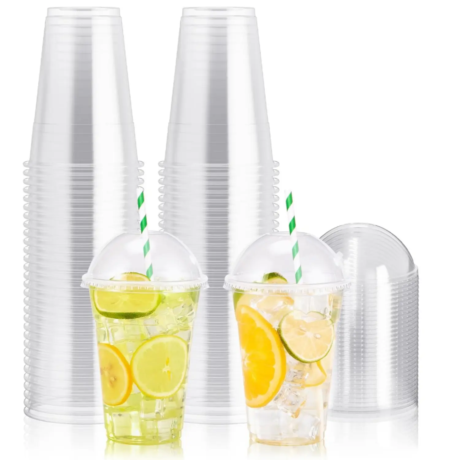 100Pcs 16 oz Clear Plastic Cups with Dome Lids, Disposable Dessert Cups, Parfait Cup for Ice Cream, Iced Cold Coffee Drinks, Cupcake, Fruit for Party - Home Improvement.