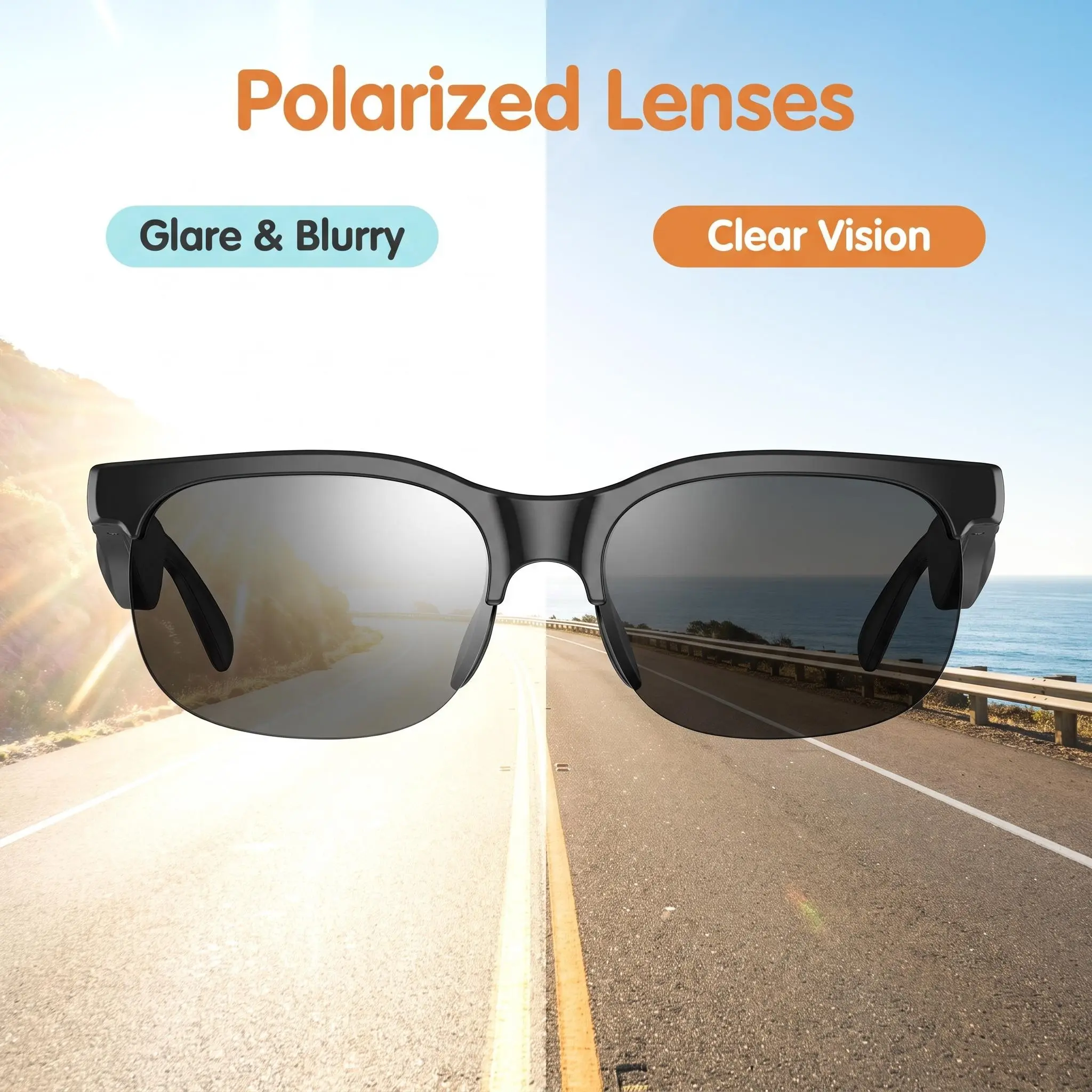 Durable Magnetic Open Ear Audio Smart Sunglasses - Bluetooth Wearable with Hands-Free Calls, Interchangeable Polarized Sun Lenses, Music Playback, Voice Assistant Support, Included Storage Pouch for Driving, Outdoor Use