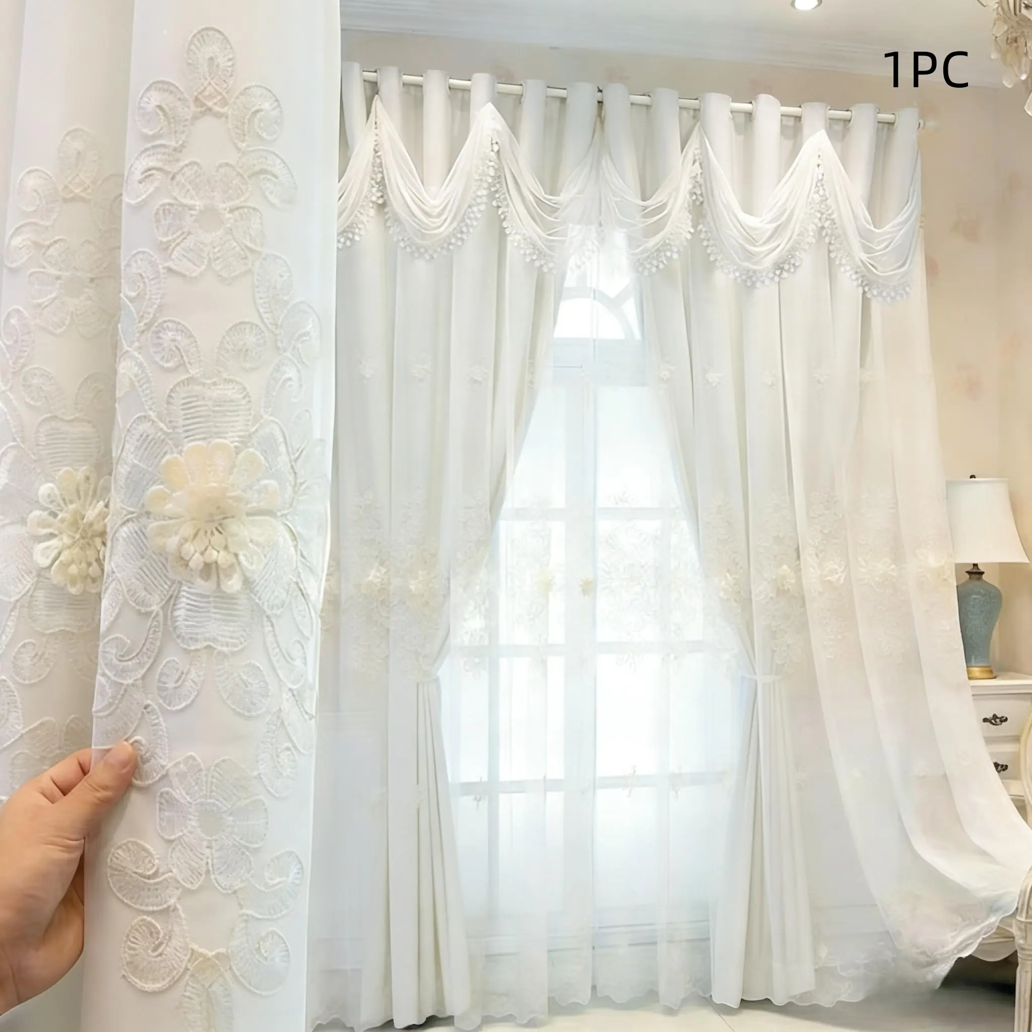 1pc double-layer 100% blackout European light luxury Window Curtain with wavy valance design, suitable for living room, bedroom and other spaces, Blackout Bedroom Curtains