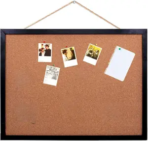 Black Cork Board Bulletin Board, 14.6"X 11" Cork Board, Oak Wood Finish Frame, Wall Mounted Cork Board for Office Home and School(Pins, Eye Bolts, gaskets, Screws)