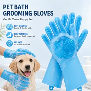 Silicone Pet Bathing Glove & Massage Brush - Fast Foaming Deshedding Wash Mitt with Paw Wash Manual for Dogs, Cats, Gentle Grooming & Sticky Hair Wiping