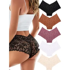 Women’s 5-Pack V-Waist Lace Boyshorts Underwear - Basic Style A-Black, Soft Polyester Fabric, Comfortable Fit, Breathable Everyday Cheeky Panties