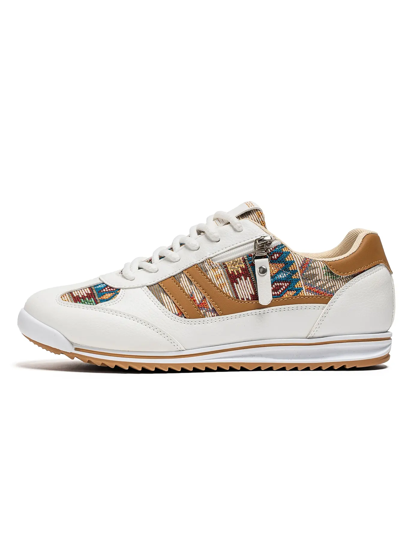 Men's Black-Base Ethnic Style Casual Printed Retro Training Walking Shoes, Casual Trainers: Leather Patchwork + Soft Anti-Slip Sole, Daily Outfit Trendy Sneakers
