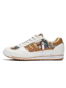 Men's Black-Base Ethnic Style Casual Printed Retro Training Walking Shoes, Casual Trainers: Leather Patchwork + Soft Anti-Slip Sole, Daily Outfit Trendy Sneakers